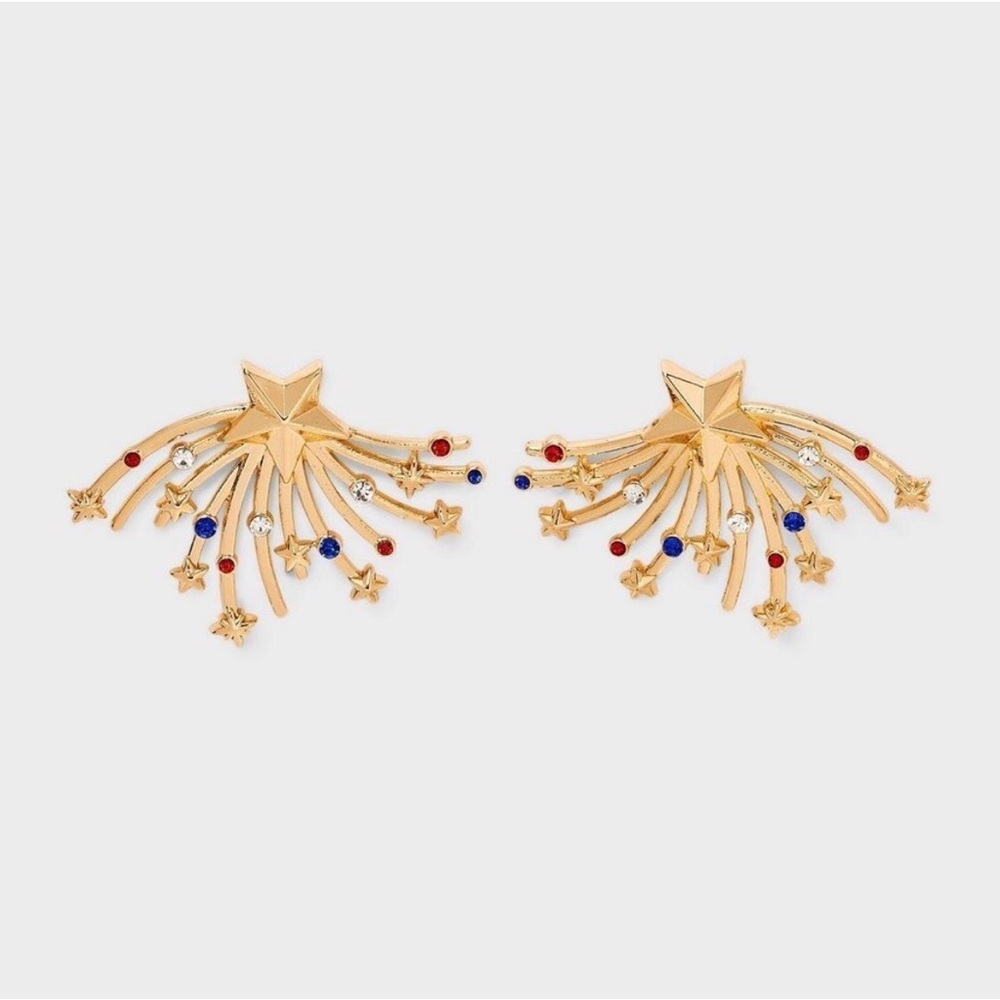SUGARFIX by BaubleBar Fireworks Show Statement Earrings - Gold/Blue/Red - NWT